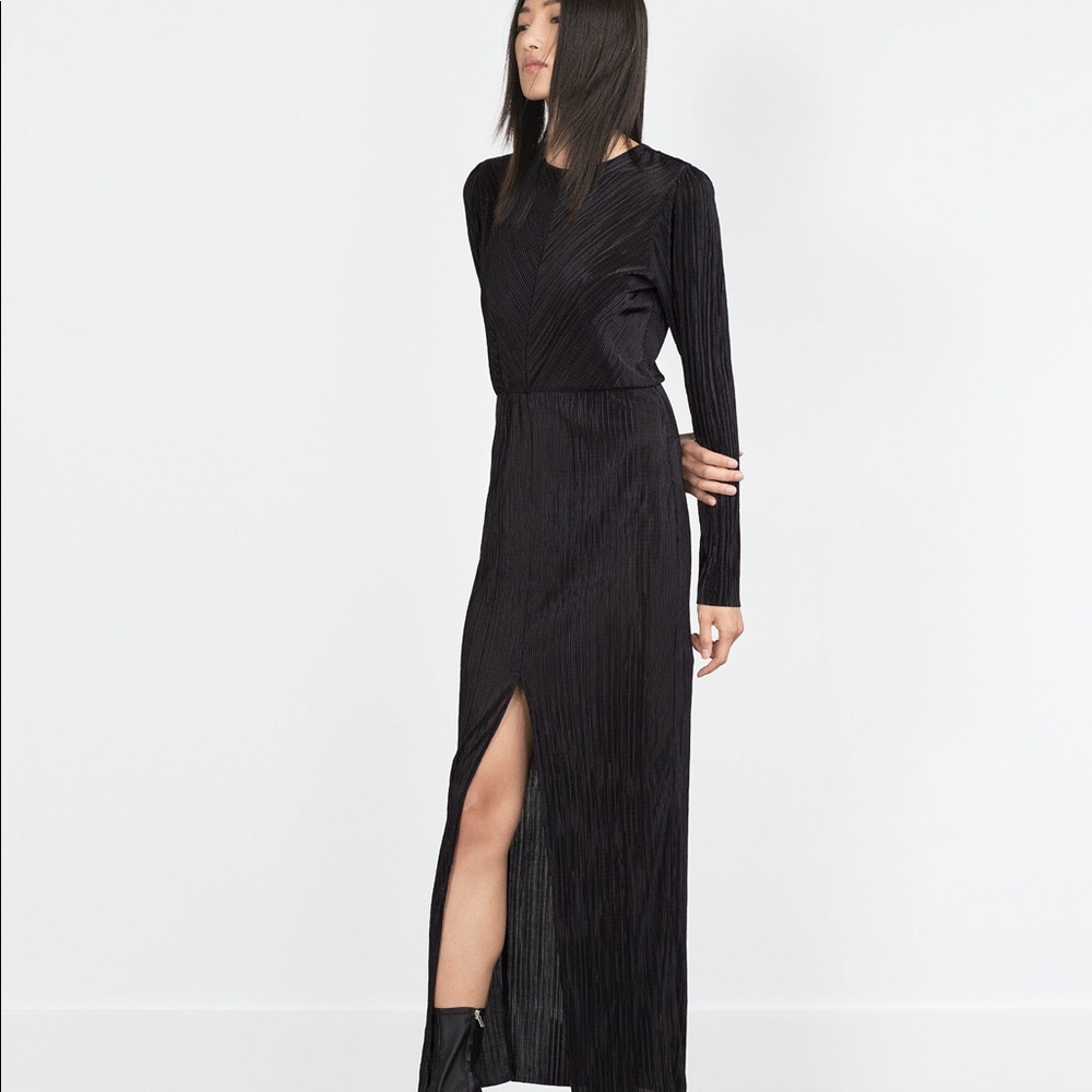 ZARA NWT BLACK GOWN DRESS WITH SIDE SLIT SMALL